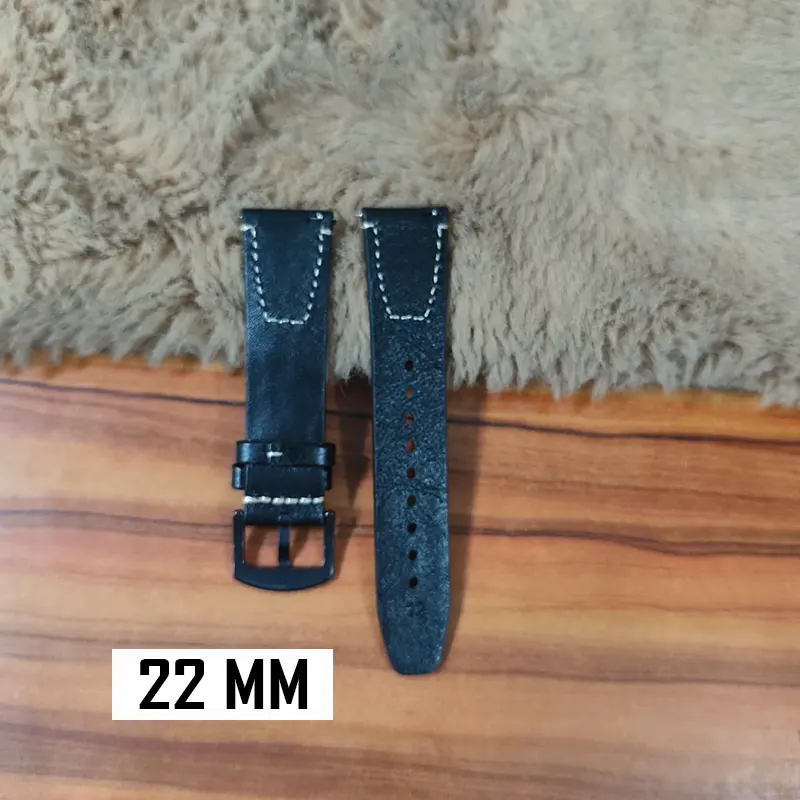 22mm Black Premium Quality Pure Leather Watch Strap